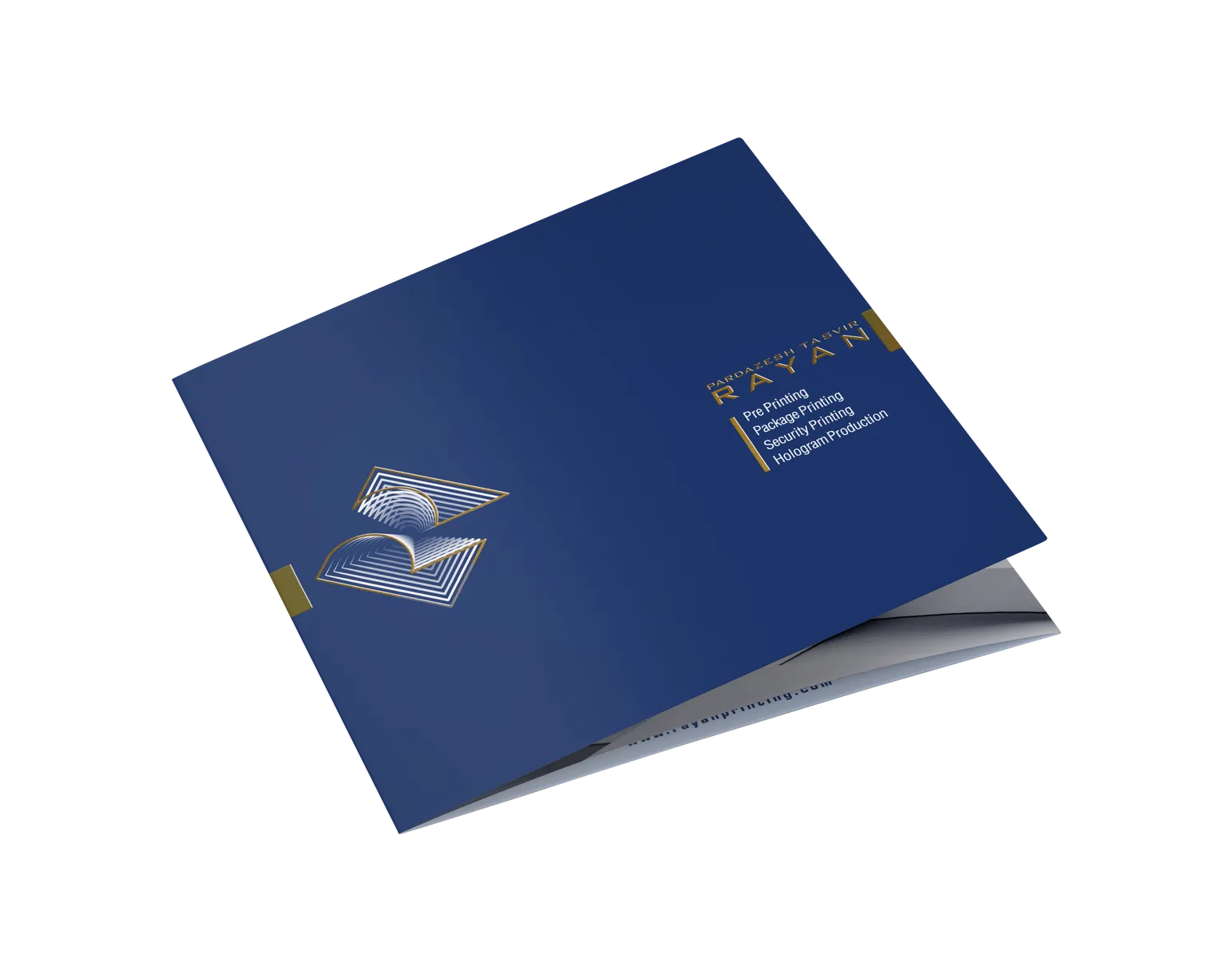 چاپ بروشور و فولدر شرکتی لوکس با طلاکوب